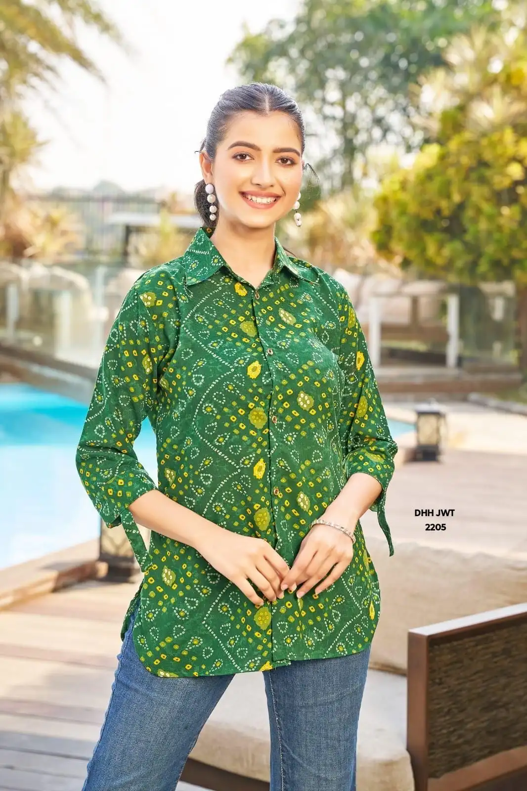 Women's Bandhani Print Shirt Top in Red
